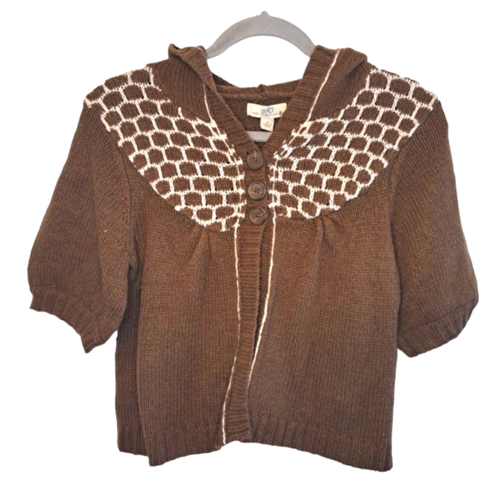 NEW SO Brown Wool Blend Cropped Hooded Sweater Cape Cottagecore Size Medium